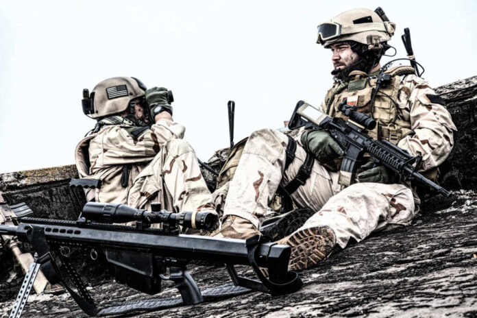 U.s.,Navy,Seal,Infantrymen,,Commando,Marksman,In,Battle,Uniform,,Armed