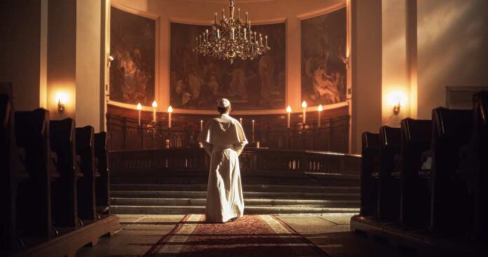 The,Pope,Stands,At,The,Altar,,A,Figure,Of,Reverence,