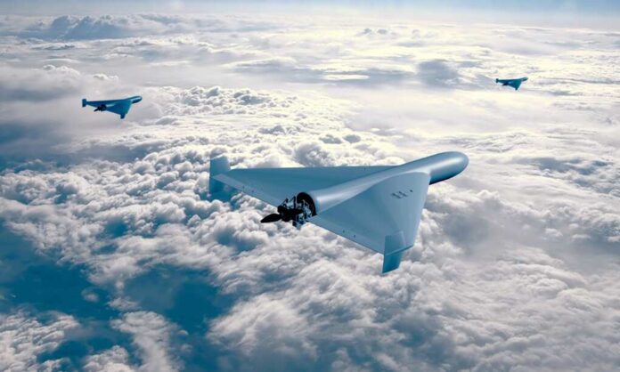Group,Of,Kamkazza,Combat,Drones,On,The,Background,Of,Sky