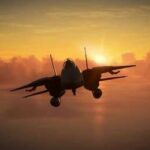 Iran’s Aging F-14s: No Match for U.S. Jets Military aircraft flying against a sunset backdrop