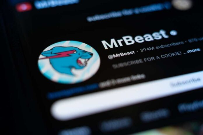 Close-up of MrBeast's YouTube profile on a smartphone screen