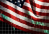 American flag overlaid with stock market data