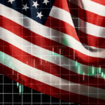 American flag overlaid with stock market data