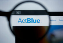Close-up view of the ActBlue website displayed on a computer screen, magnified