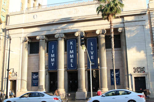 Facade of the Jimmy Kimmel Live theater with large banners