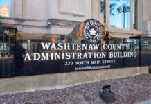 Sign for Washtenaw County Administration Building on North Main Street