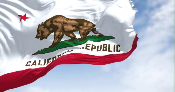 California state flag featuring a bear and a star