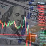 Overlay of stock market data on a background of hundred dollar bills