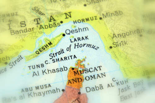 The,Strait,Of,Hormuz,(selective,Focus). Map highlighting the Strait of Hormuz and surrounding regions