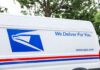 USPS delivery van with the slogan We Deliver For You.