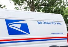 USPS delivery van with the slogan We Deliver For You.