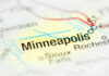 Close-up of a map highlighting Minneapolis