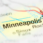 Close-up of a map highlighting Minneapolis