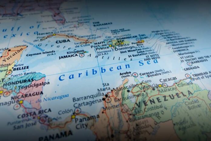 Detailed map showing the Caribbean Sea and surrounding countries