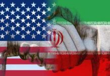 Hezbollah Claims Trump Deal Benefits Iran Handshake overlaid with United States and Iran flags