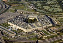 Pentagon Air Scare Triggers Lockdown Aerial view of the Pentagon building surrounded by roads and greenery