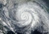 Satellite image of a hurricane swirling over the ocean