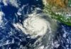 Satellite image of a powerful hurricane over the ocean