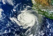 Satellite image of a powerful hurricane over the ocean