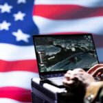Data Brokers Expose U.S. Soldiers Laptop with surveillance software against a blurred American flag