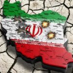 America Hits Hard—Iran Responds Map of Iran with military jets and explosions depicted