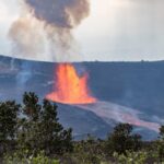 Volcano Watch: Kīlauea About To Blow Volcano erupting with a fountain of lava behind shrubs
