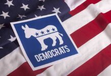 Democrat Pushes Party Toward New Direction Democratic Party donkey symbol on American flag