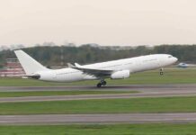 Contrail Crackdown Over The Atlantic White commercial airplane taking off from runway