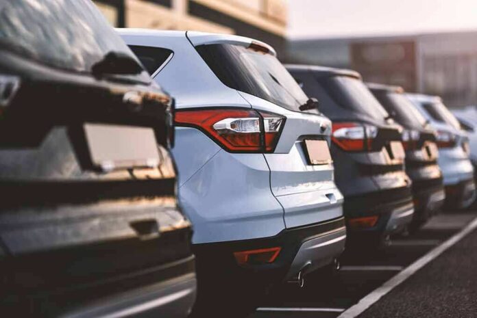 Row of parked SUVs in a lot