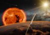 Pentagon Confirms On-Orbit Weapons rocket launching above a planet toward a bright sun