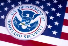 Election Crackdown Explodes Across Nine States U.S. Department of Homeland Security seal on American flag