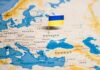Zelensky Slammed As Pumps Run Dry Ukraine flag pin on a map of Eastern Europe