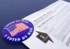 Justices Reject GOP Challenge To Ballots I Voted by Mail sticker on absentee ballot application form
