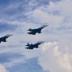 Air Force Gamble Inside Iran Three fighter jets flying in formation against a cloudy sky