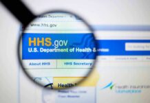 Magnifying glass over HHS.gov website header