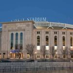 Yankee Stadium exterior at dusk
