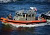 Gunfire Erupts Across Rio Grande U.S. Coast Guard patrol boat speeding on open water