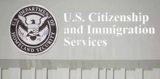 USCIS building sign with DHS seal