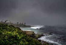 Tourist Hotspot GONE – Deadly Cliffs Left Behind Rocky coastline with waves under dark storm clouds