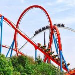Six Flags Adds Belts After Fatal Ride Fall Colorful roller coaster with riders on a sunny day